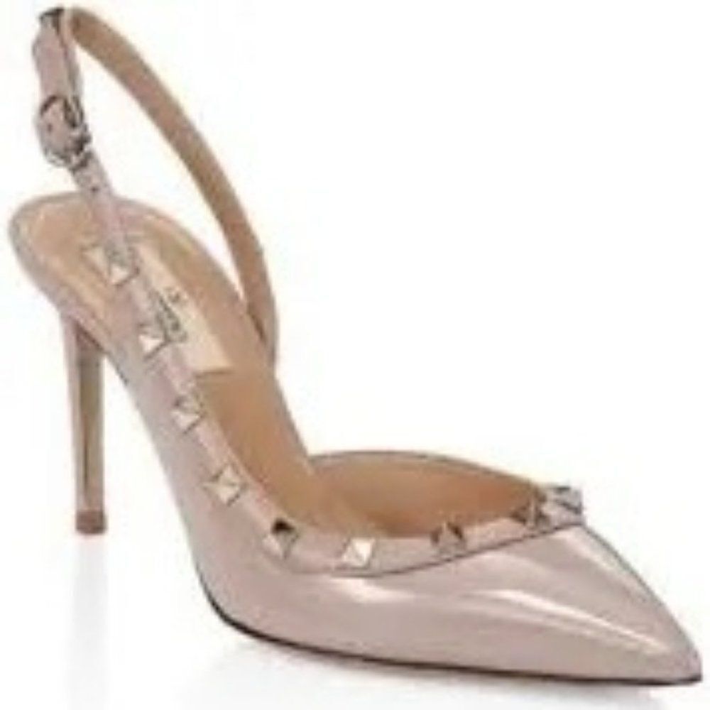 Valentino Patent Nappa Rockstud Half Dâorsay Slingback Heels